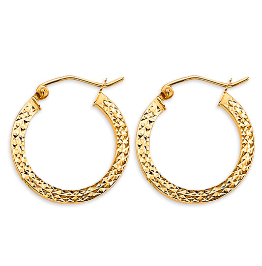 14K Yellow Gold Diamond-Cut Faceted Hoop Earrings aprox 3/4"" in diameter