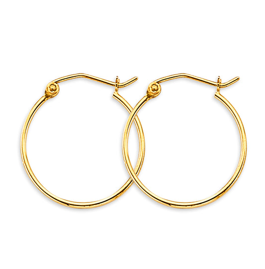 14K Yellow Gold Classic Hollow Hoop Earrings 1.0mm Thick aprox 3/4" in Diameter