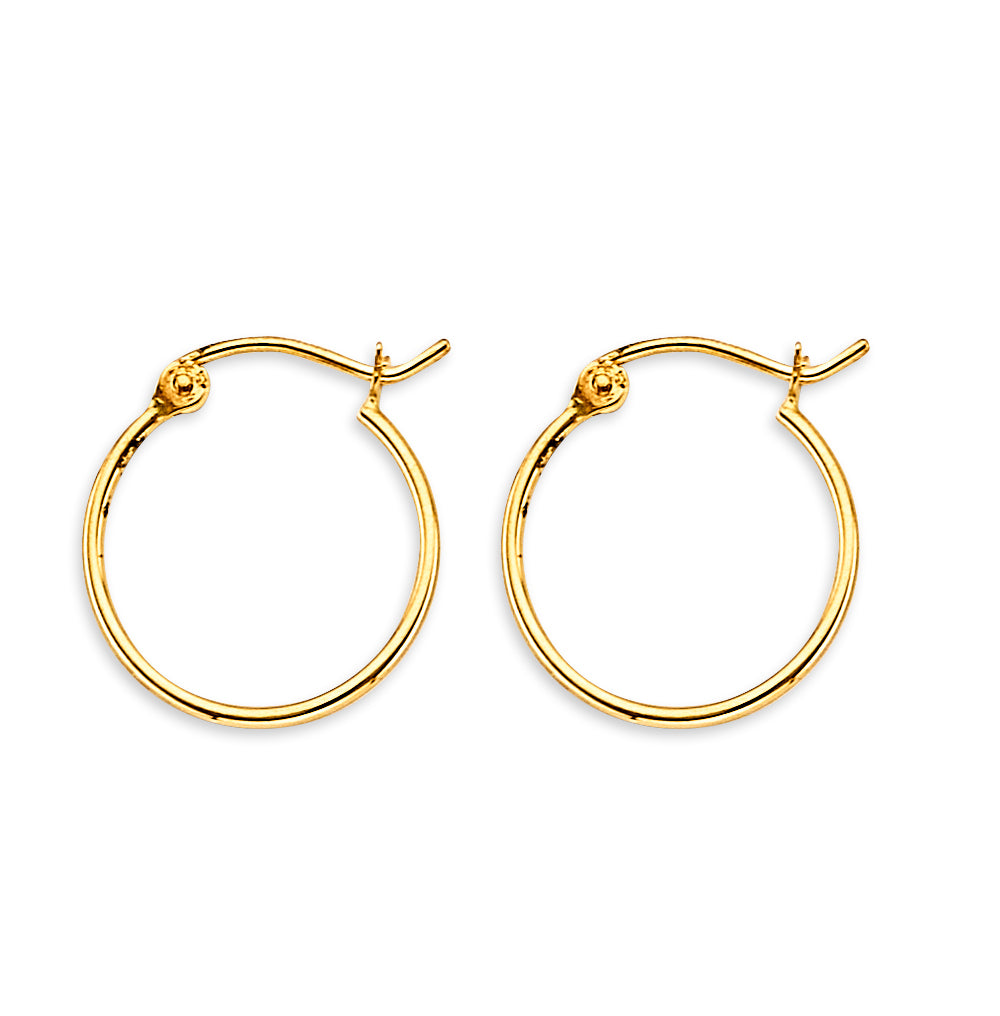 14K Yellow Gold Classic Hollow Hoop Earrings 1.0mm Thick aprox 1/2" in Diameter