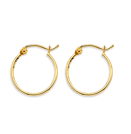 14K Yellow Gold Classic Hollow Hoop Earrings 1.0mm Thick aprox 1/2" in Diameter
