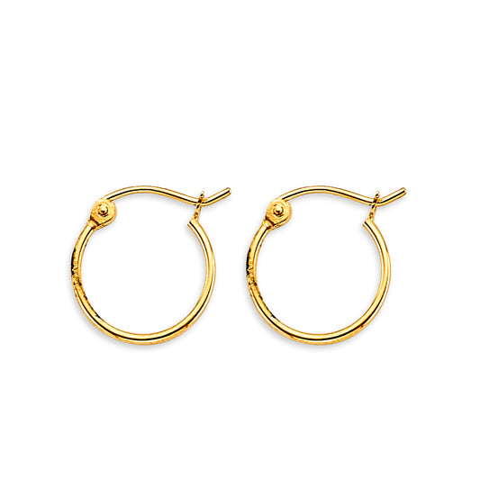 14K Yellow Gold Classic Hollow Hoop Earrings 1.0mm Thick aprox 1/2" in Diameter