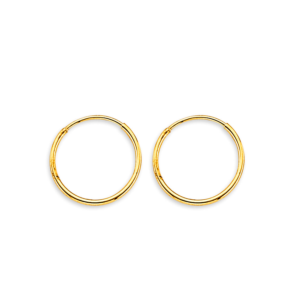 14K Yellow Gold Classic Hollow Hoop Earrings 1.0mm Thick aprox 1/2" in Diameter