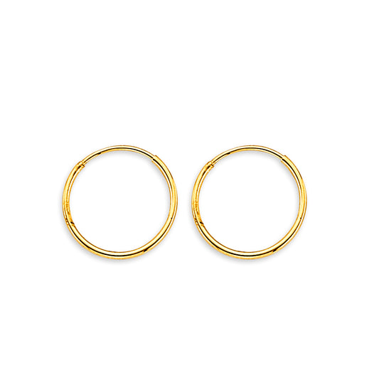 14K Yellow Gold Classic Hollow Hoop Earrings 1.0mm Thick aprox 1/2" in Diameter