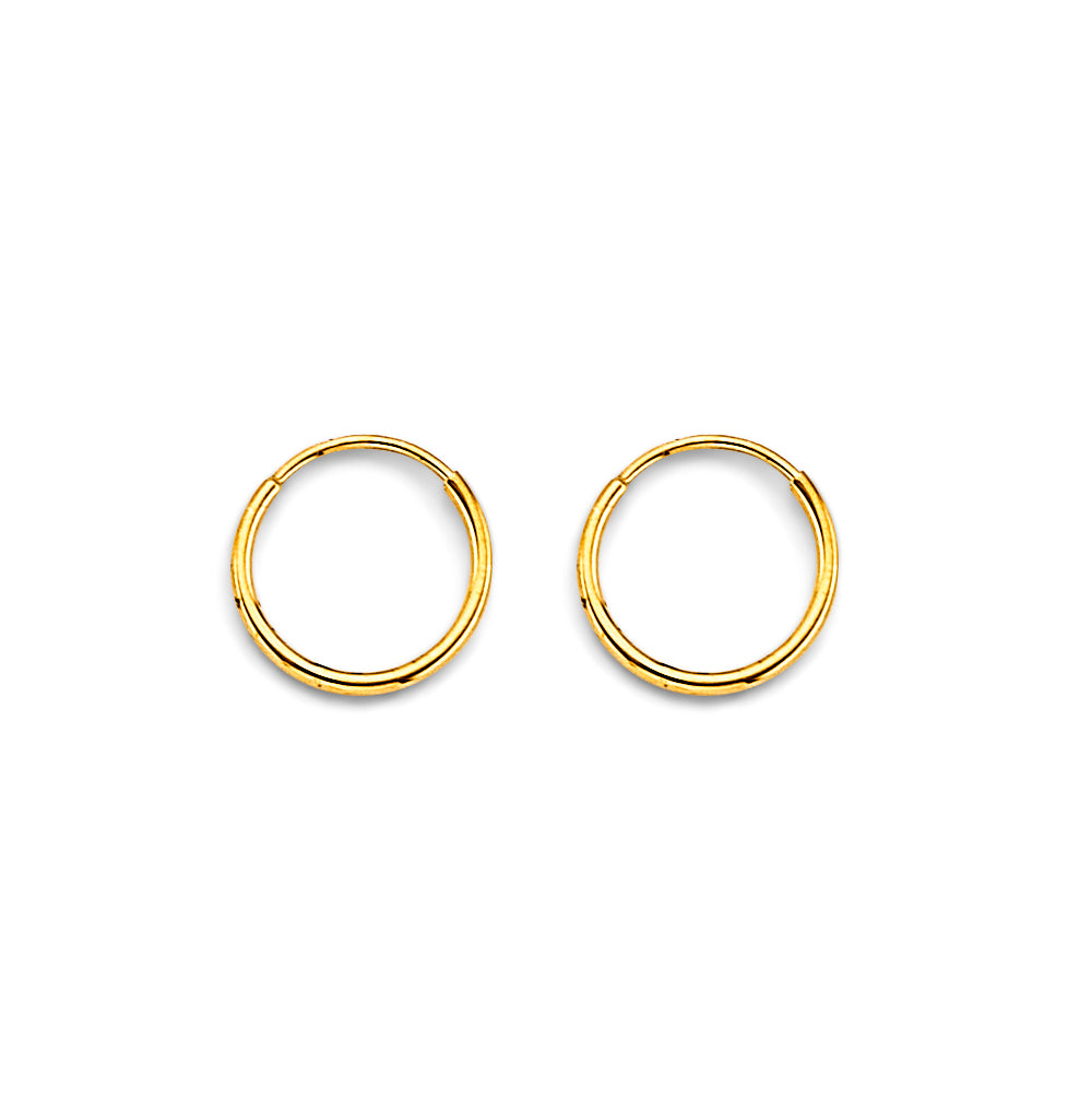 14K Yellow Gold Classic Hollow Hoop Earrings 1.0mm Thick aprox 1/2" in Diameter