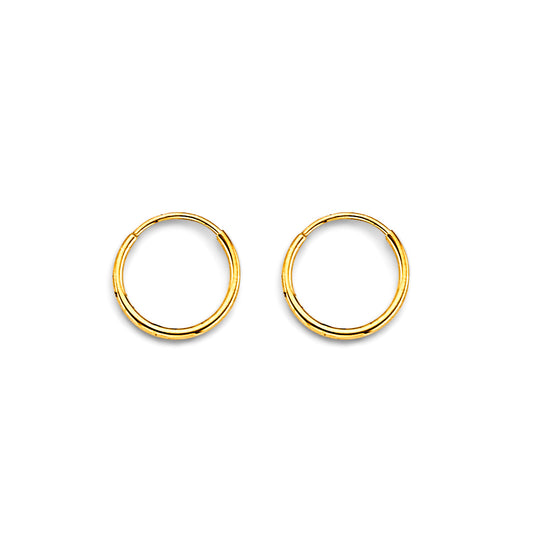 14K Yellow Gold Classic Hollow Hoop Earrings 1.0mm Thick aprox 1/2" in Diameter