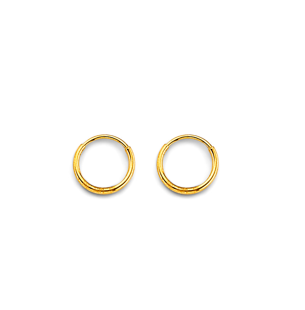14K Yellow Gold Classic Hollow Hoop Earrings 1.0mm Thick aprox 1/4" in Diameter