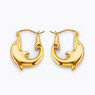 14K Yellow Gold Dolphin Hoop Earrings aprox 3/4