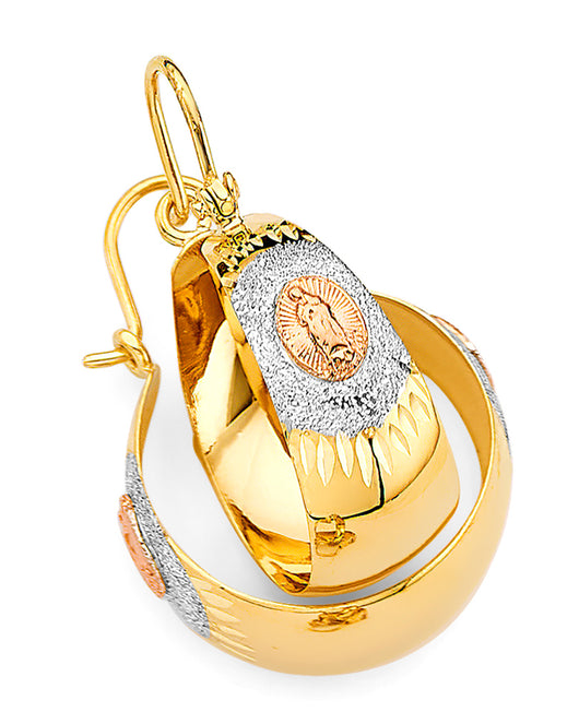 14K Tri-Color Gold Women’s Virgin Guadalupe Diamond-Cut Hoop aprox 1 1/4