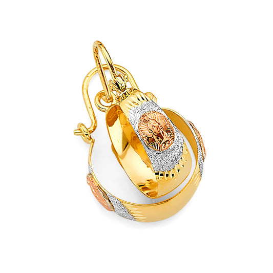 14K Tri-Color Gold Women’s Virgin Guadalupe Diamond-Cut Hoop aprox  1" tall Earrings