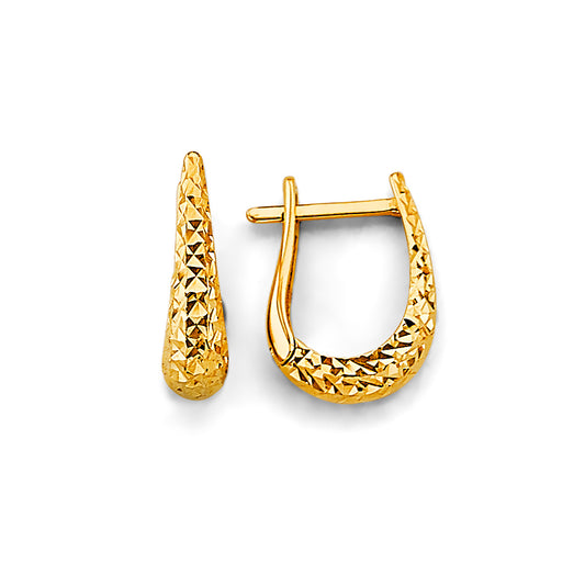 14K Yellow Gold Diamond-Cut Tapered Hoop Earrings aprox 3/4" tall