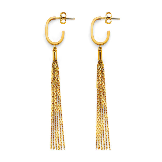 14K Yellow Gold Multi-Chain Tassel Dangle Earrings