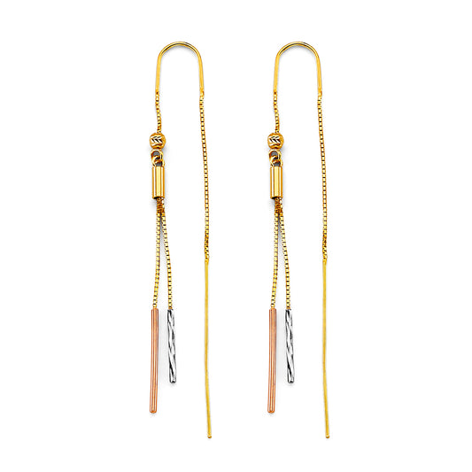14K Tri-Color Gold Multi-Bar Threader Dangle Earrings