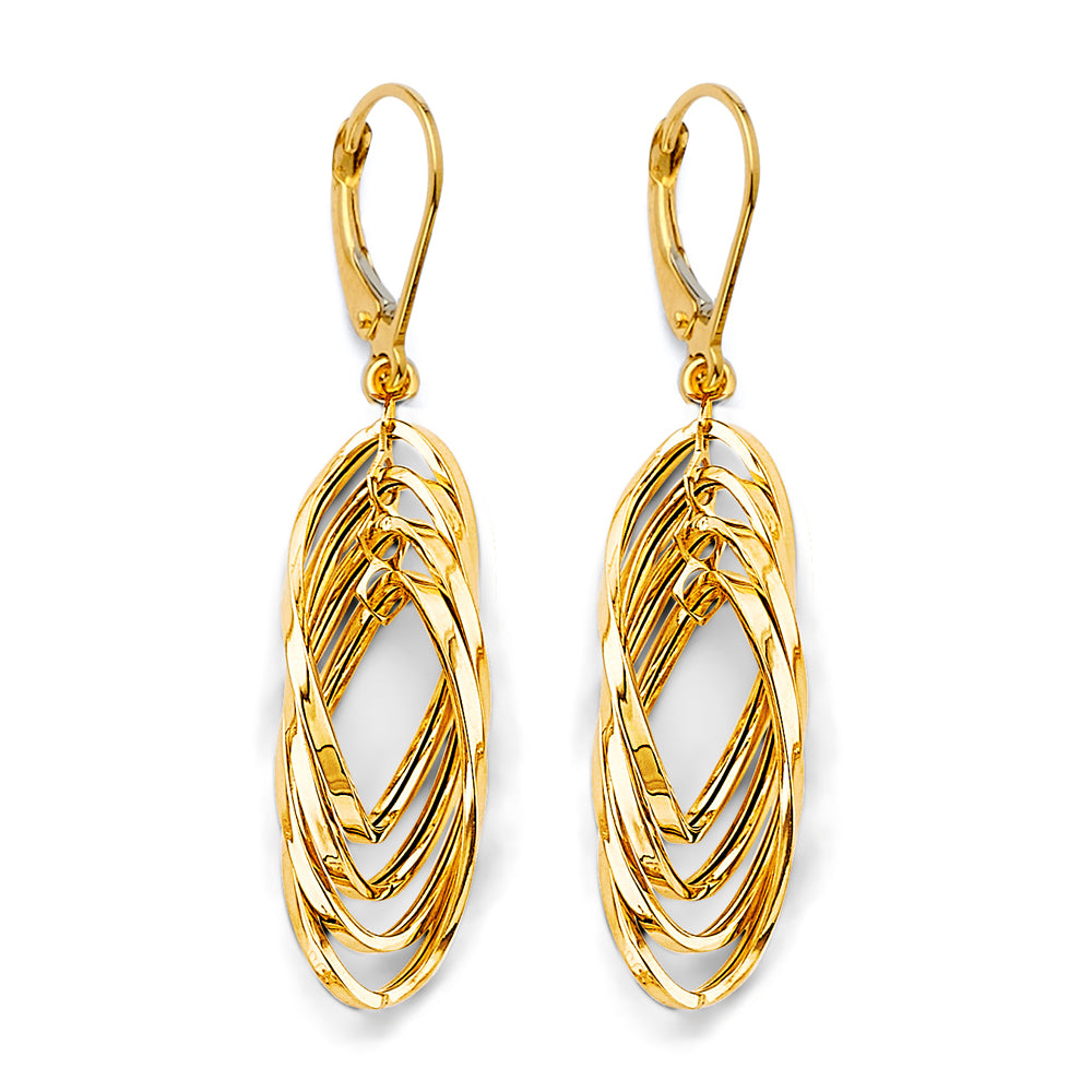 14K Yellow Gold Multi-Loop Twisted Dangle Earrings 2" tall