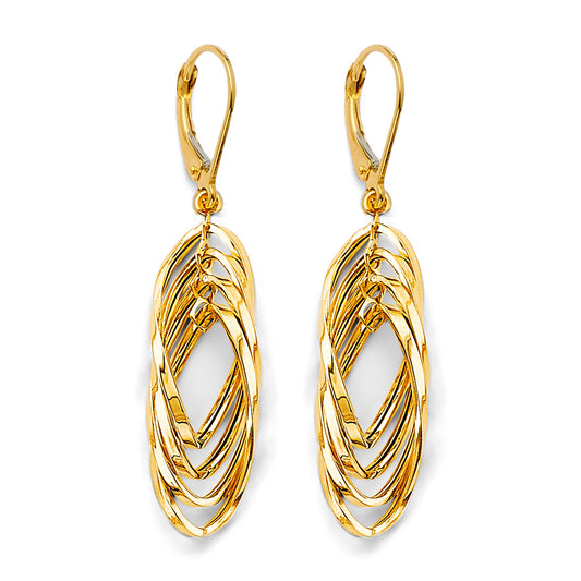 14K Yellow Gold Multi-Loop Twisted Dangle Earrings 2" tall