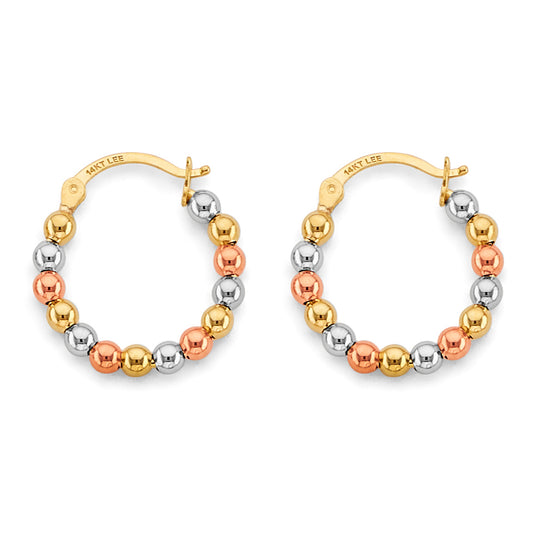 14K Tri-Color Gold Faceted Bead Hoop Earrings aprox 3/4" in diameter