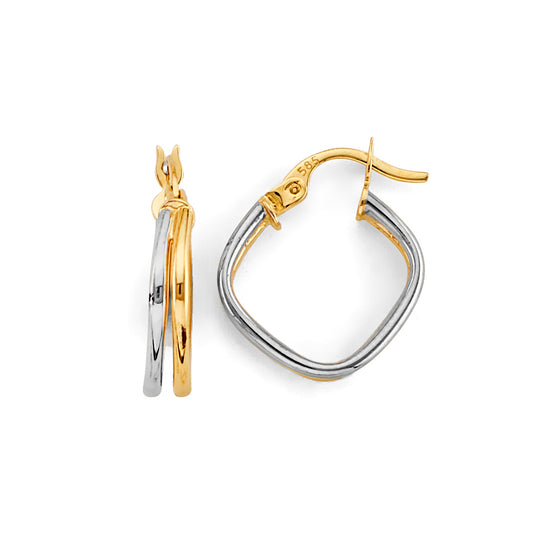 14K Two-Tone Gold High-Polished Square Hoop Earrings aprox 3/4" tall