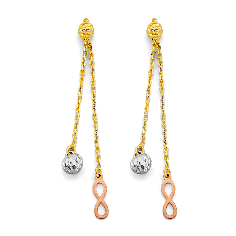 14K Tri-Color Gold Infinity Dangle Earrings