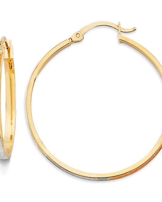 14K Tri-Color Gold Greek-Key Design Hoop Earrings aprox 1 1/4