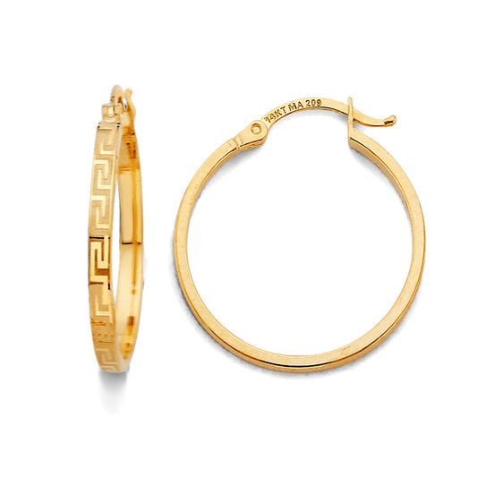 14K Yellow Gold Greek-Key Design Hoop Earrings aprox 3/4" in diameter