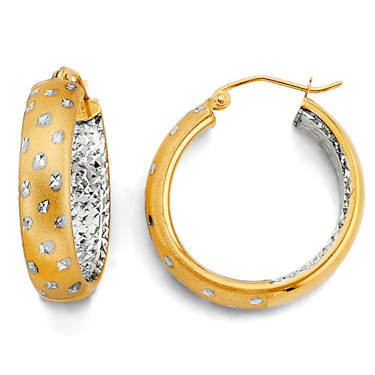 14K Two-Tone Gold Diamond-Cut Hoop Earrings aprox 1" in diameter