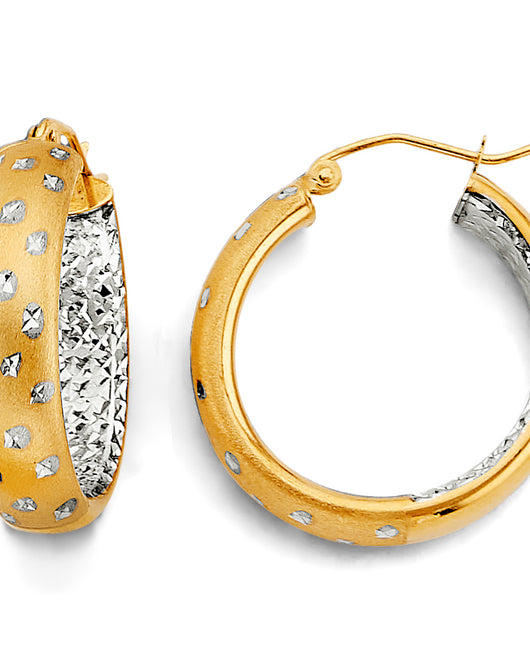 14K Two-Tone Gold Diamond-Cut Hoop Earrings aprox 1
