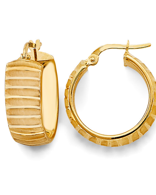 14K Yellow Gold Diamond-Cut Faceted Hoop Earrings aprox 3/4