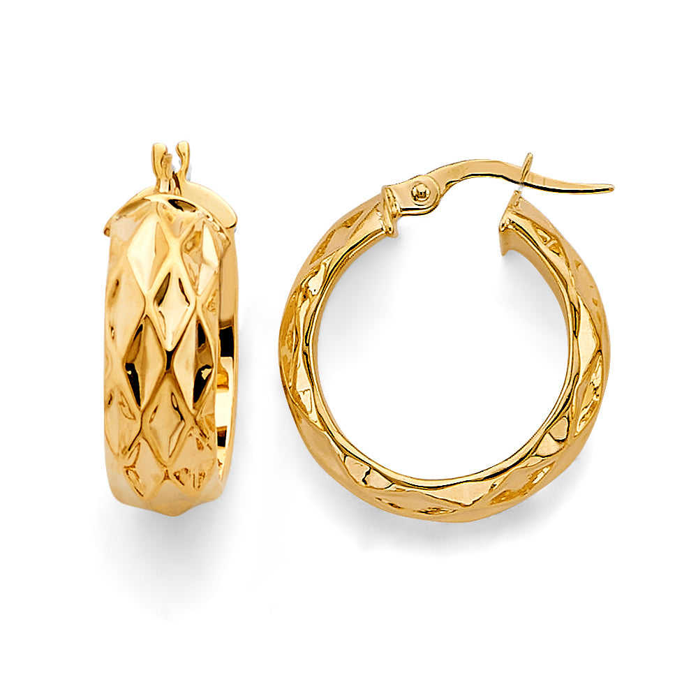 14K Yellow Gold Diamond-Cut Faceted Hoop Earrings aprox 3/4" in diameter