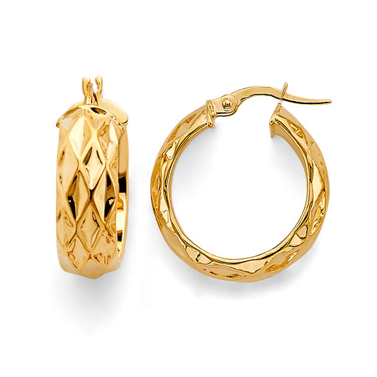 14K Yellow Gold Diamond-Cut Faceted Hoop Earrings aprox 3/4" in diameter