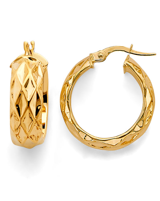 14K Yellow Gold Diamond-Cut Faceted Hoop Earrings aprox 3/4