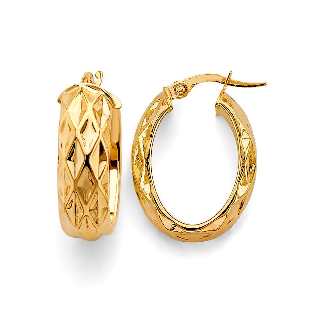 14K Yellow Gold Diamond-Cut Faceted Hoop Earrings aprox 3/4" in diameter