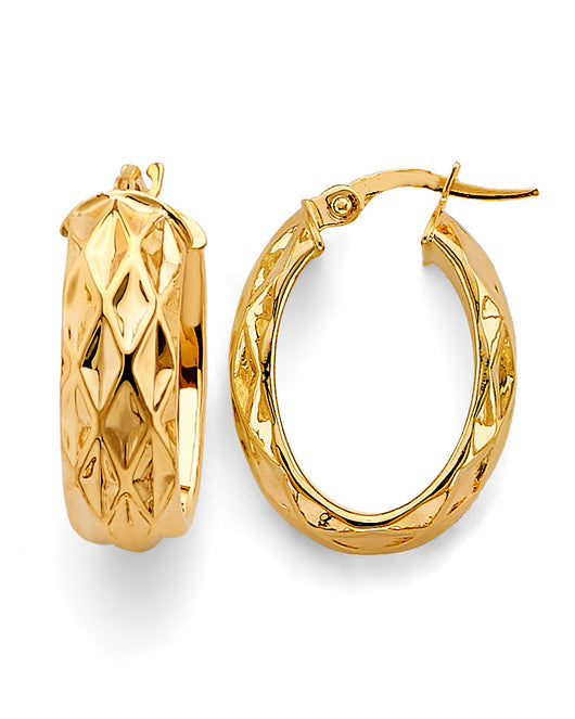 14K Yellow Gold Diamond-Cut Faceted Hoop Earrings aprox 3/4