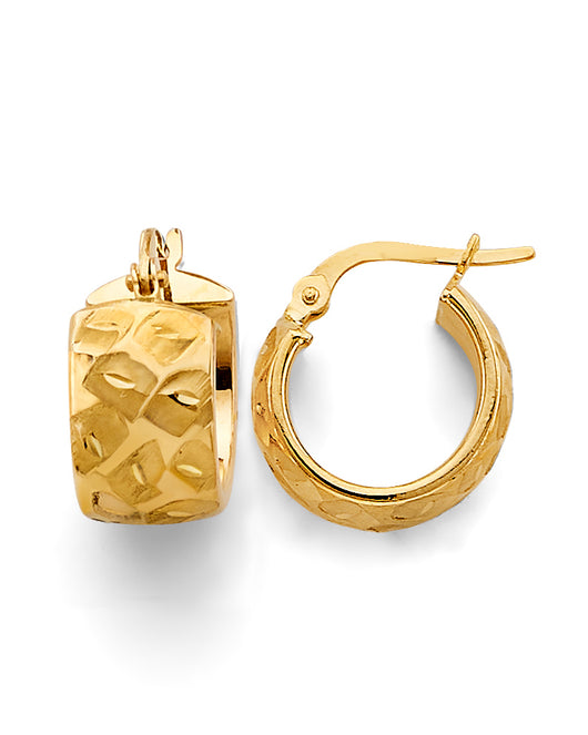 14K Yellow Gold Diamond-Cut Faceted Hoop Earrings aprox 1/2