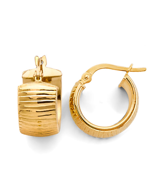 14K Yellow Gold Diamond-Cut Faceted Hoop Earrings aprox 1/2