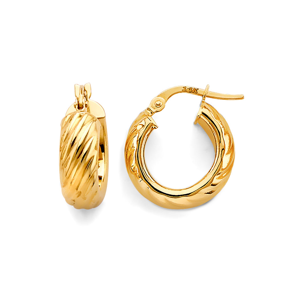 14K Yellow Gold High-Polished Twisted Fancy Hoop Earrings aprox 1/2" in diameter