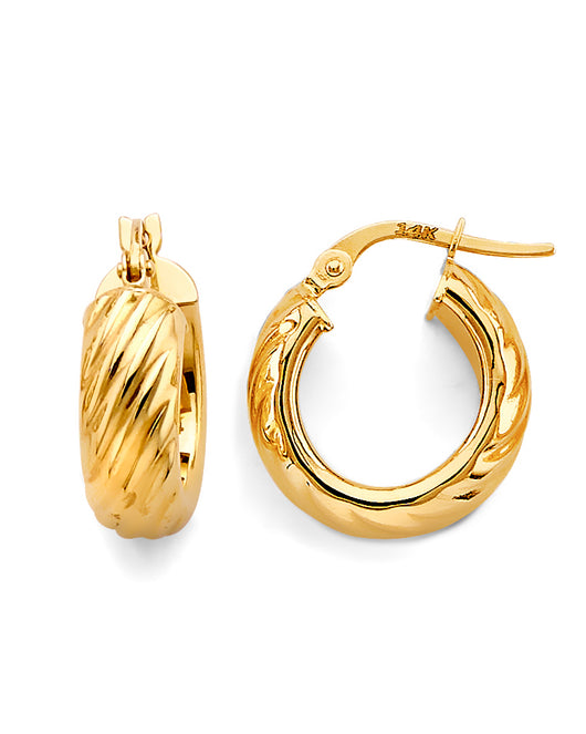 14K Yellow Gold High-Polished Twisted Fancy Hoop Earrings aprox 1/2