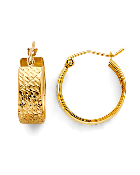 14K Yellow Gold Diamond-Cut Faceted Hoop Earrings aprox 1/2