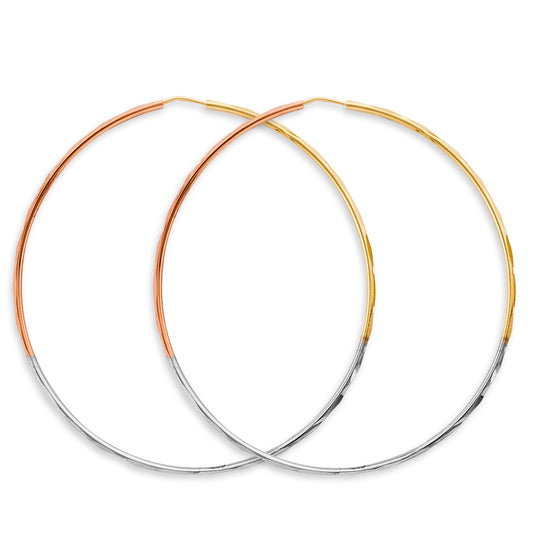 14K Tri-Color Gold Diamond-Cut Hoop Earrings 1.5mm thick aprox 2.5" in diameter