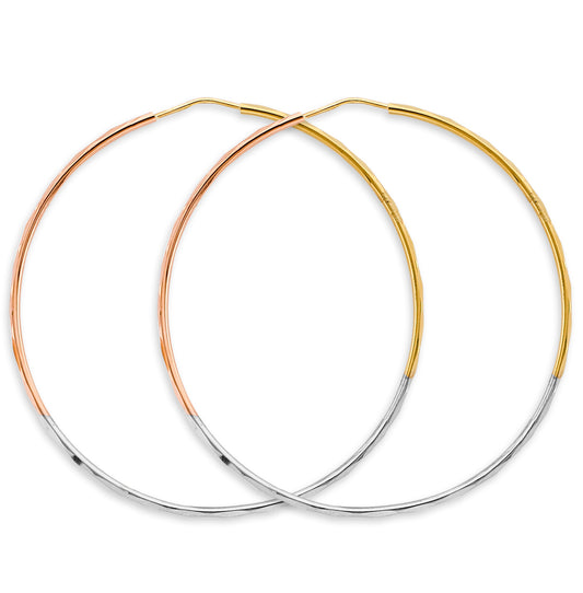 14K Tri-Color Gold Diamond-Cut Hoop Earrings 1.5mm thick aprox 2.5" in diameter