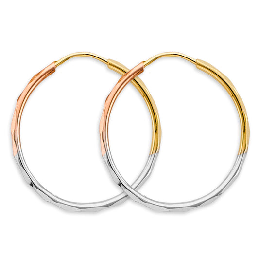 14K Tri-Color Gold Diamond-Cut Hoop Earrings 1.5mm thick aprox 1" in diameter