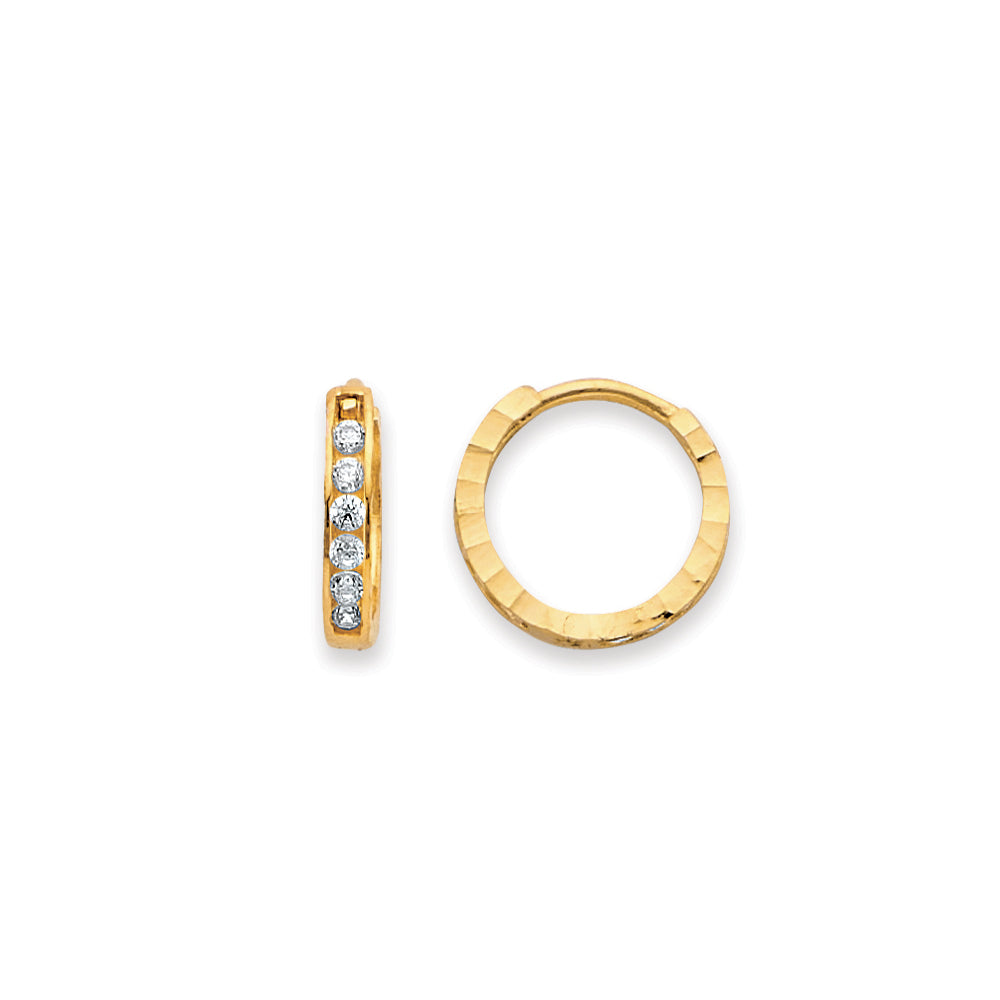 14K Yellow Gold CZ Hoop Earrings aprox 1/2" in diameter