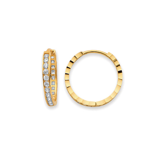 14K Yellow Gold CZ Hoop Earrings aprox 1/2" in diameter