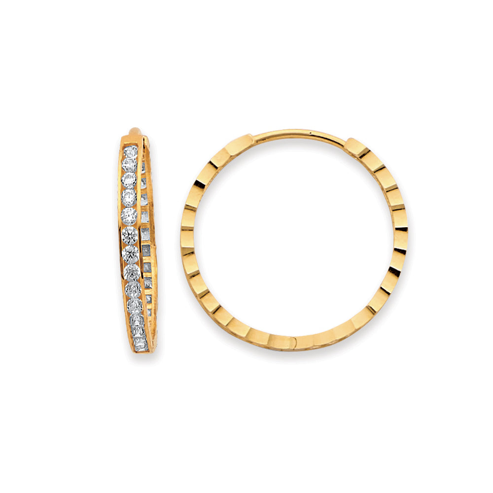 14K Yellow Gold CZ Hoop Earrings aprox 3/4" in diameter