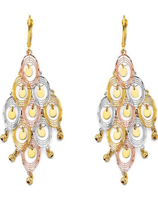 14K Tri-Color Gold Women’s Multi-Disc Dangle Earrings aprox 2 3/4