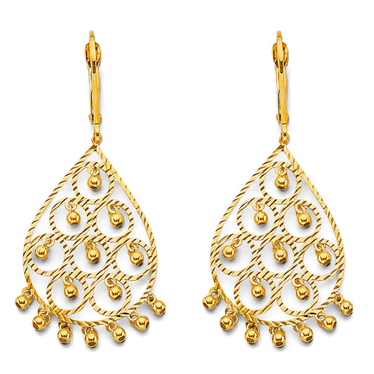14K Yellow Gold Women’s Filigree Teardrop Dangle Earrings aprox 1 3/4" tall