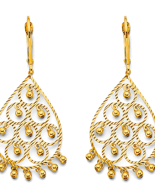 14K Yellow Gold Women’s Filigree Teardrop Dangle Earrings aprox 1 3/4