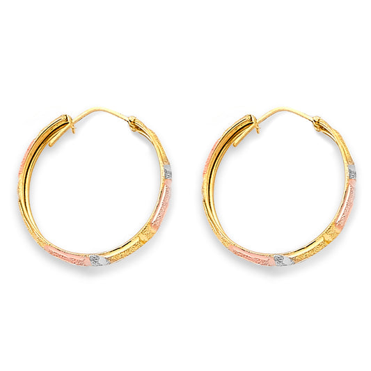 14K Tri-Color Gold Women’s Diamond-Cut Hoop Earrings aprox 1" tall