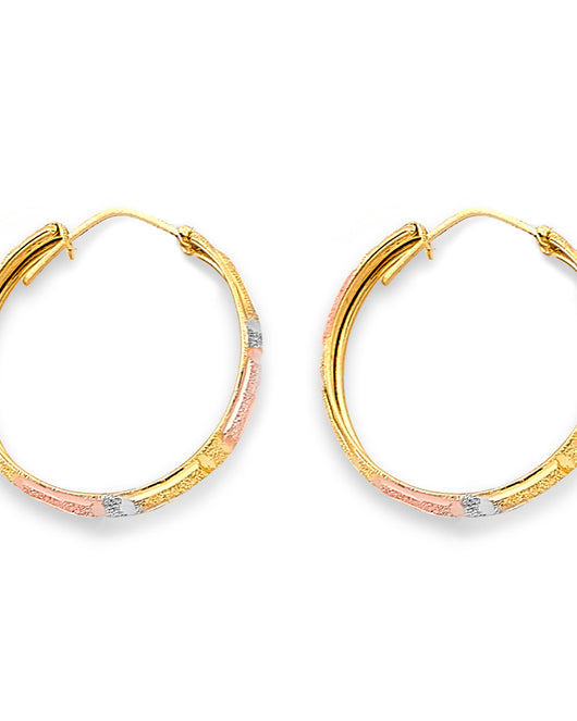 14K Tri-Color Gold Women’s Diamond-Cut Hoop Earrings aprox 1