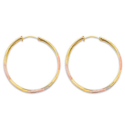14K Tri-Color Gold Women’s Diamond-Cut Hoop Earrings aprox 1 1/4" tall