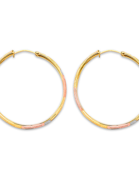 14K Tri-Color Gold Women’s Diamond-Cut Hoop Earrings aprox 1 1/4