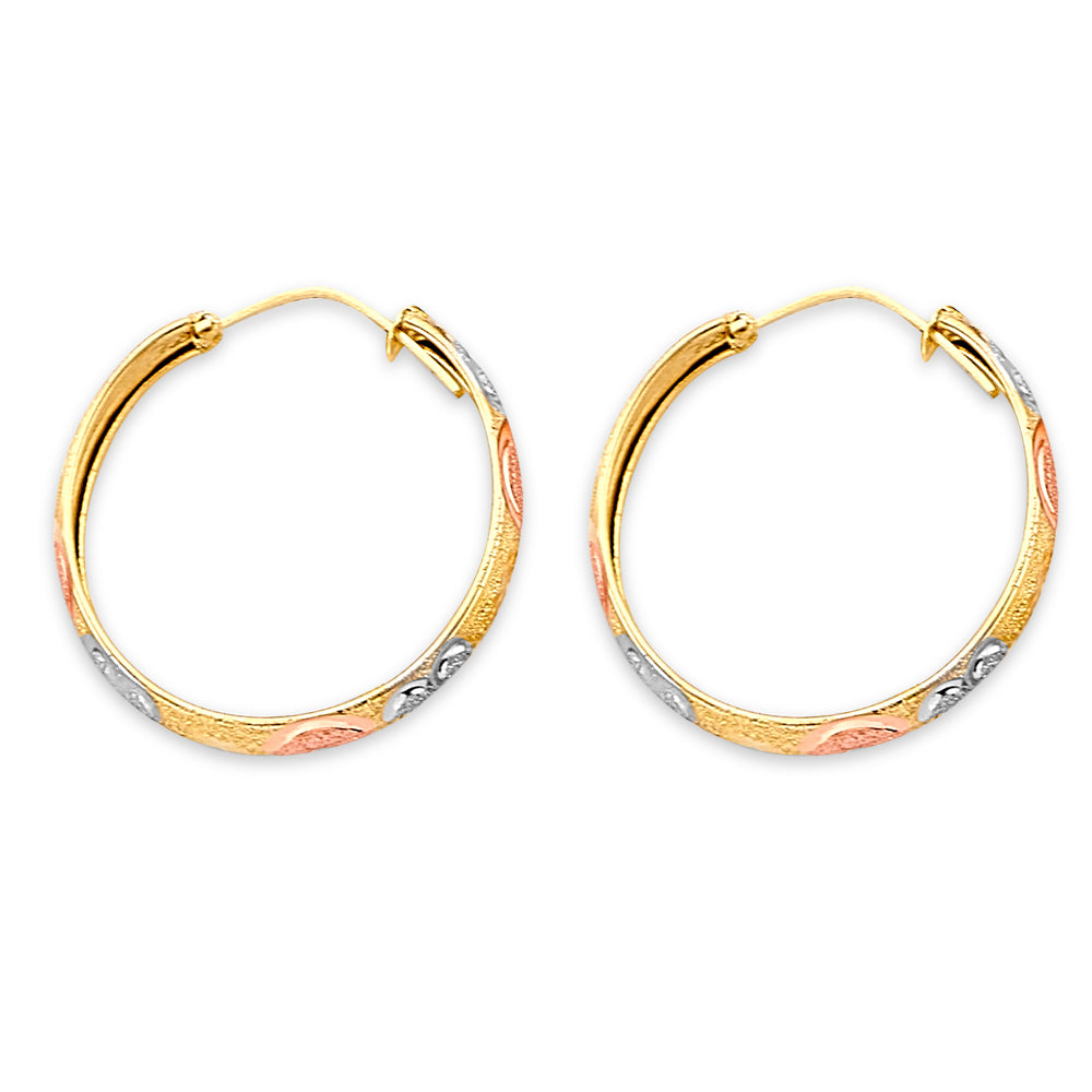 14K Tri-Color Gold Women’s Diamond-Cut Hoop Earrings aprox 1" tall